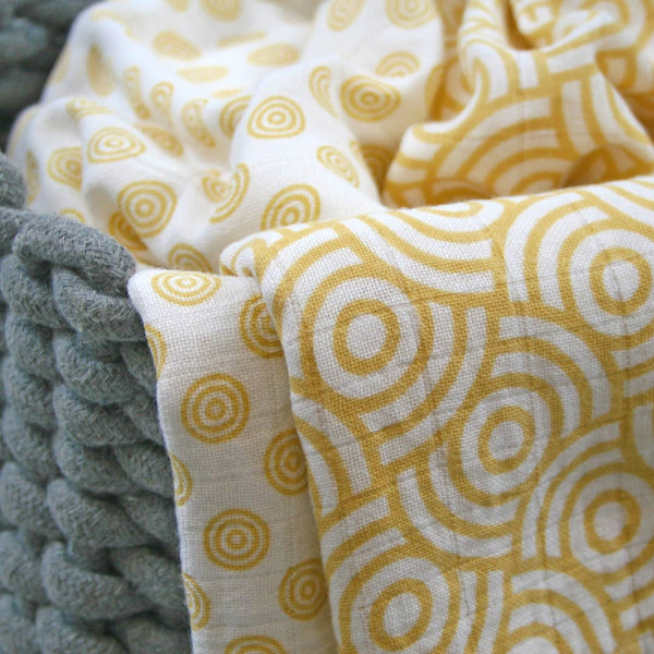 3pk Bamboo Organic Cotton Muslin Squares - Gold