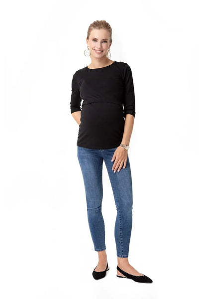 100% Cotton Long-Sleeved Maternity Top for Pregnancy, Nursing & Beyond