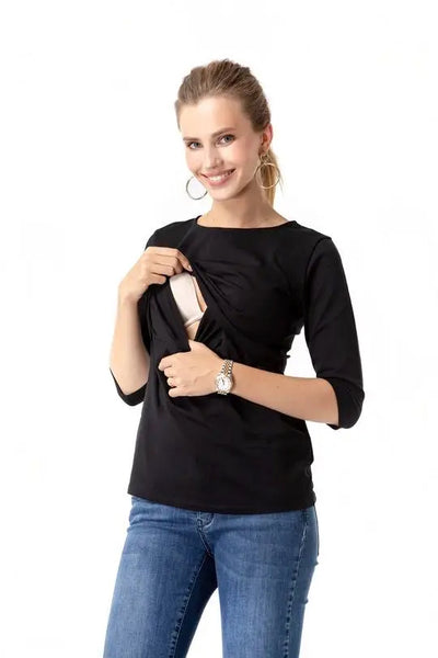 100% Cotton Long-Sleeved Maternity Top for Pregnancy, Nursing & Beyond