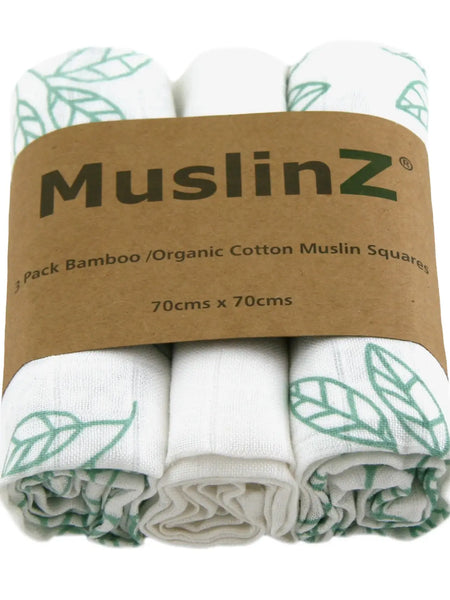 Bamboo / Organic Cotton Muslin Squares 70x70cm – Aqua Leaf