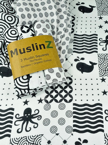 Monochrome Sensory Range Muslin - Bamboo/Organic Cotton Swaddle