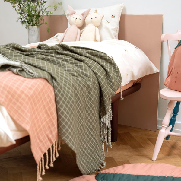 Fabelab 100% Organic Cotton Baby Blanket - Soft Muslin Grid Weave