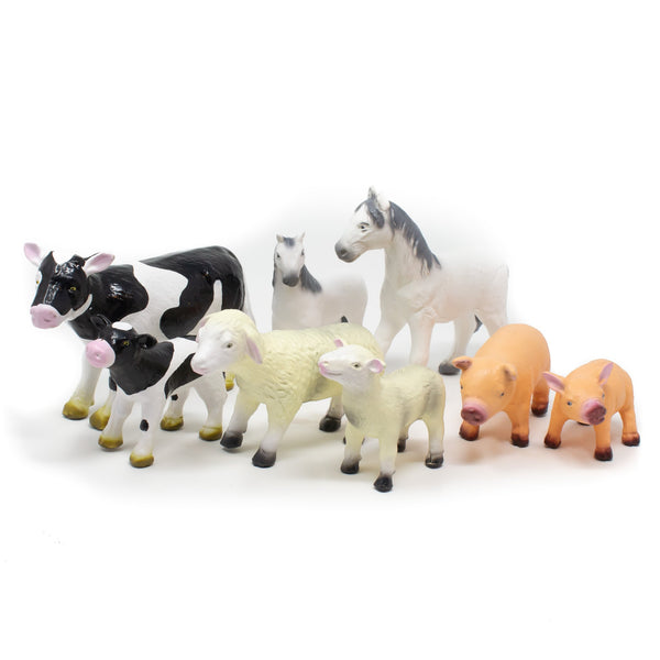 Green Rubber Toys - Farm Animals, Set of 8