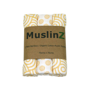 3pk Bamboo Organic Cotton Muslin Squares - Gold