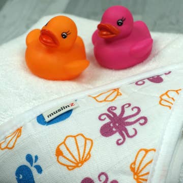 Hooded Towel - Bamboo Cotton Towel with Muslin Hood Sealife