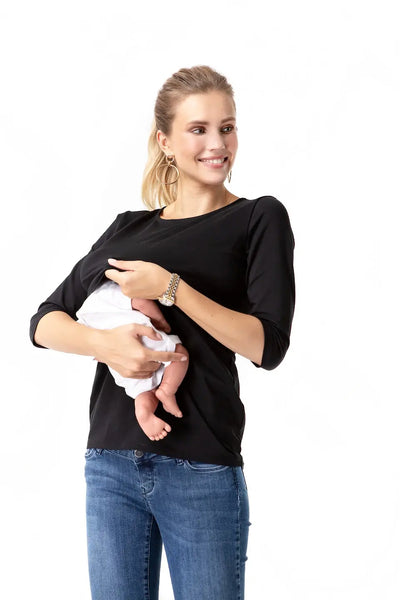 100% Cotton Long-Sleeved Maternity Top for Pregnancy, Nursing & Beyond