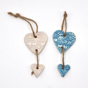 Handcrafted artisan hanging ceramic hearts