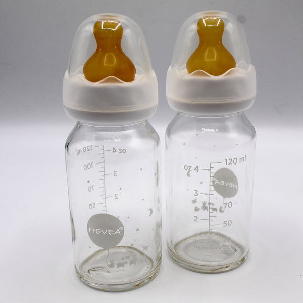 HEVEA Glass Baby Bottle 120ml/4oz 2PACK