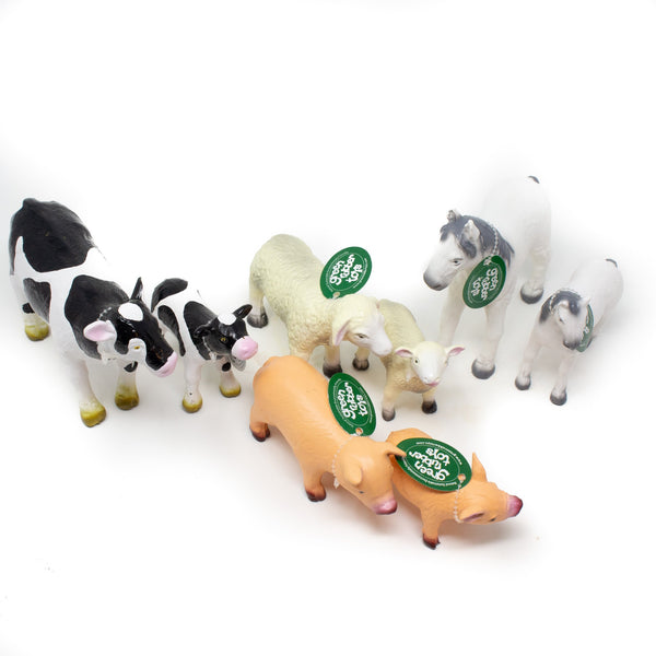 Green Rubber Toys - Farm Animals, Set of 8